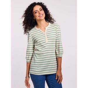 NEW Green Stripe Plus Sz 3XL Casual Wear Soft Stretchy Ribbed Henley Shirt BLAIR